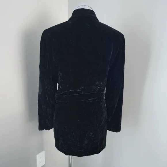 Vintage Y2K Jones New York Black Crushed Velvet Belted Jacket Sz 10 - Picture 8 of 11